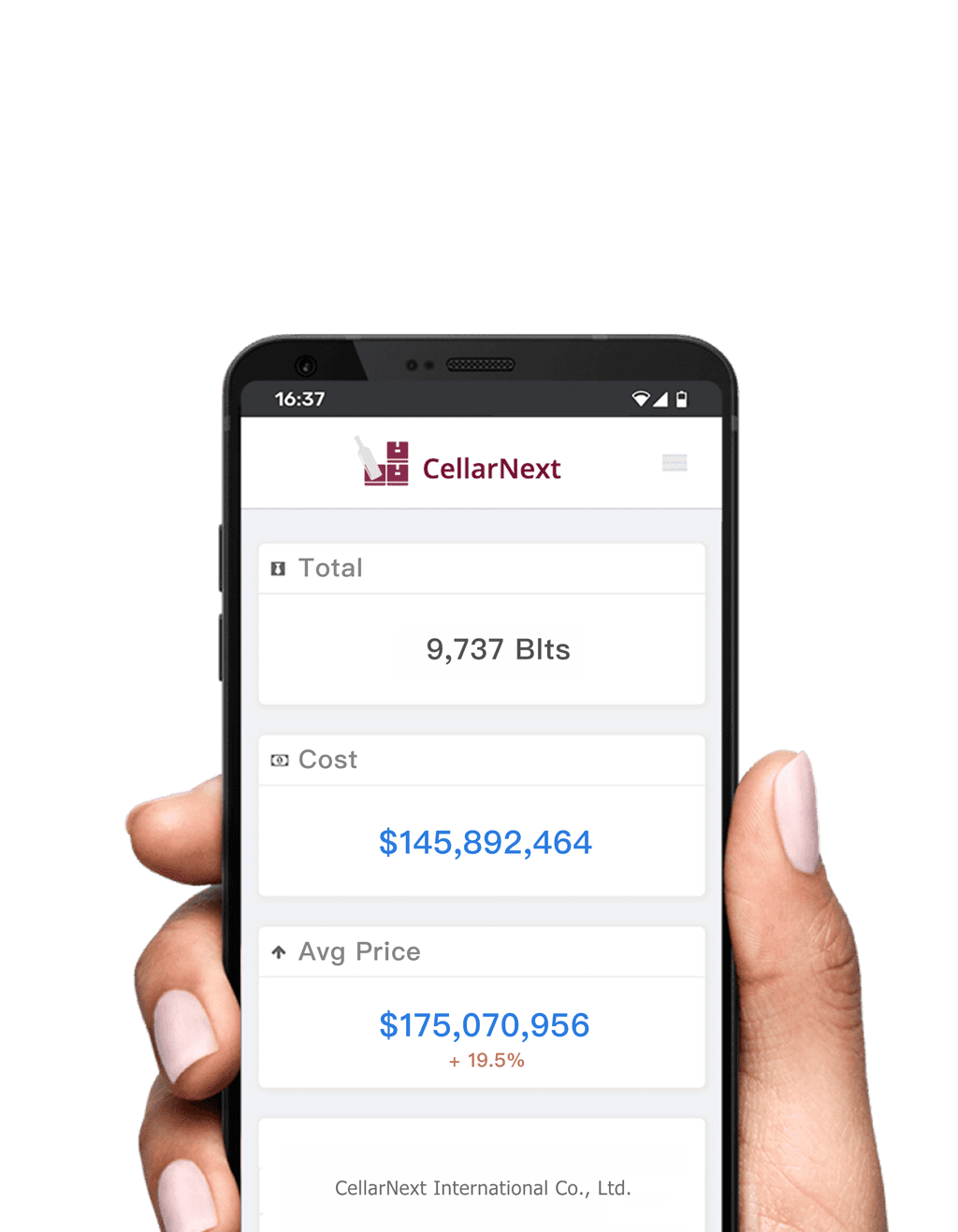 CellarNext Instant asset overview.